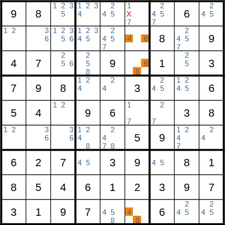 Sudoku Beispiel 1 Schritt 7 Direkter Dreier